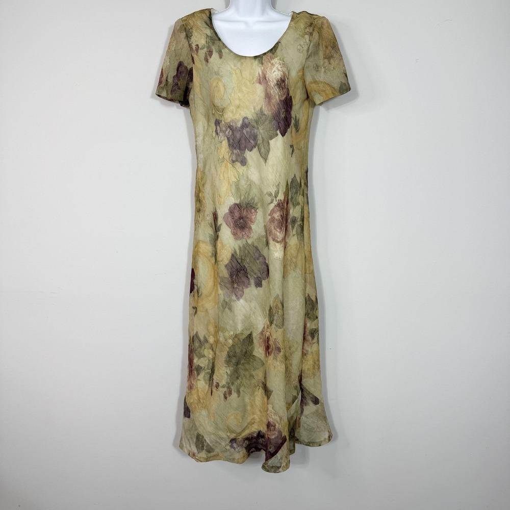 Vintage Michael Blair Dress Womens 8 Floral Sheer Short Sleeve Maxi Rachel Green